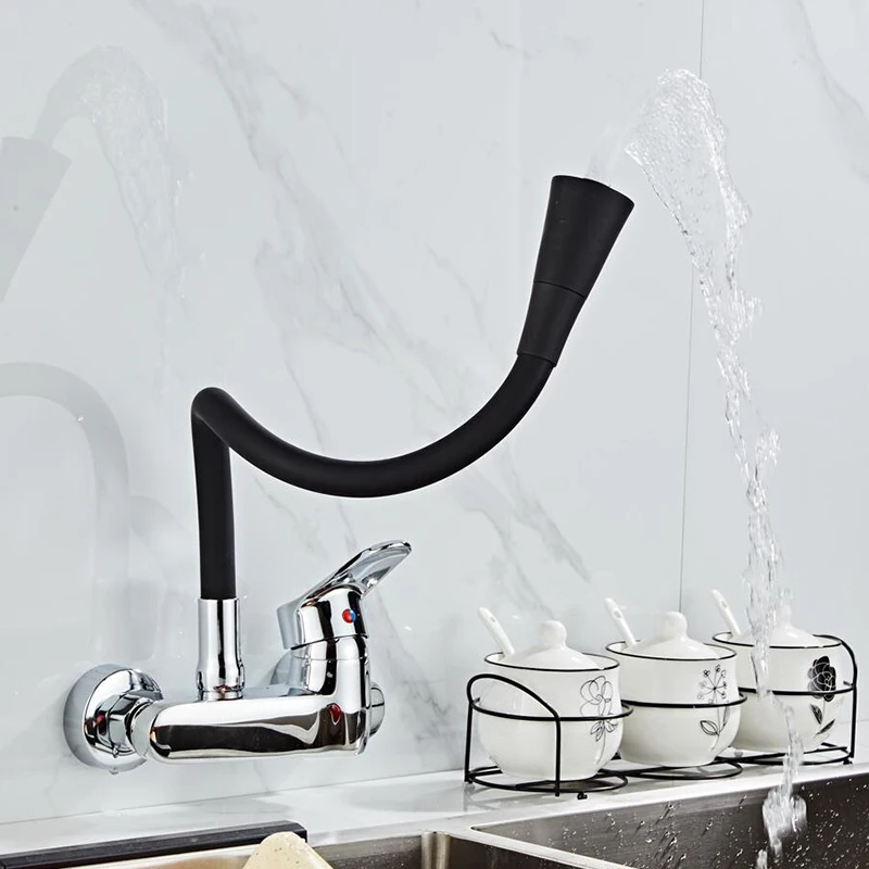  Wall Mounted Kitchen Faucet Single Handle Kitchen Mixer Taps Dual Holes Hot and Cold Water Tap 360  - 33047408202