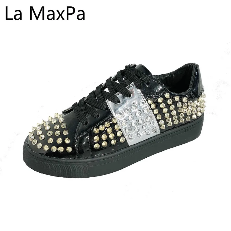 

Spring Summer New Women Shoes breathability Recreational Tied Rivet Flat Sole Shoes Round Head Fashion Comfortable Single Shoes