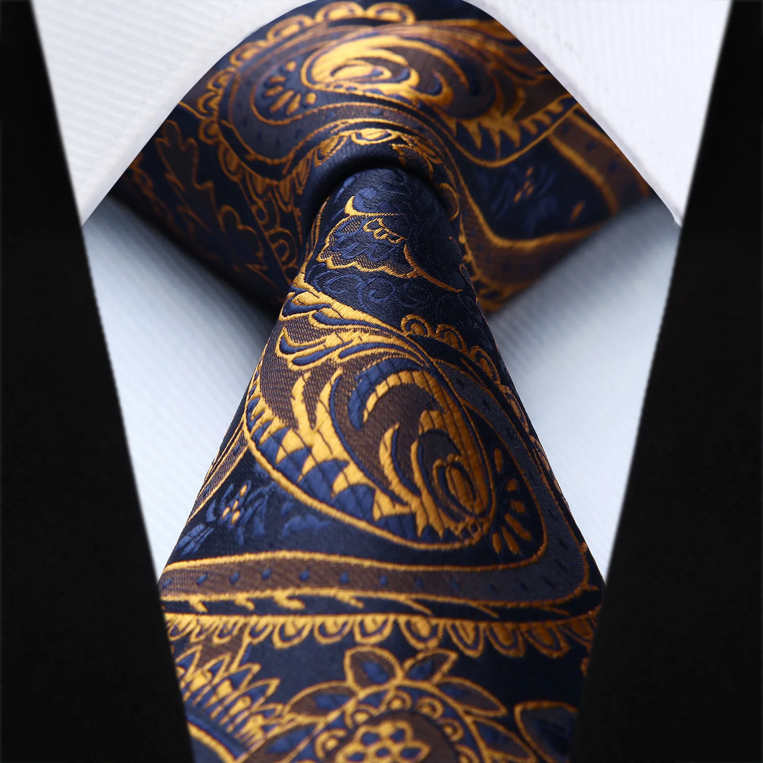  Men Tie New Party Paisley Gold Navy Classic Woven Silk Wedding Necktie Handkerchief Set TF4015V8S