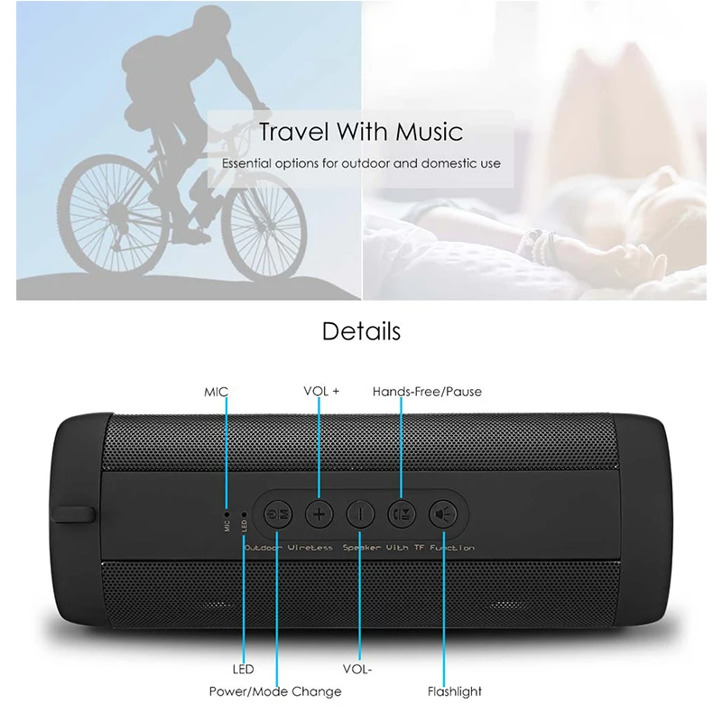 Excelvan T2 портативный велосипедный мини динамик Bluetooth стерео фонарик 1800 мАч