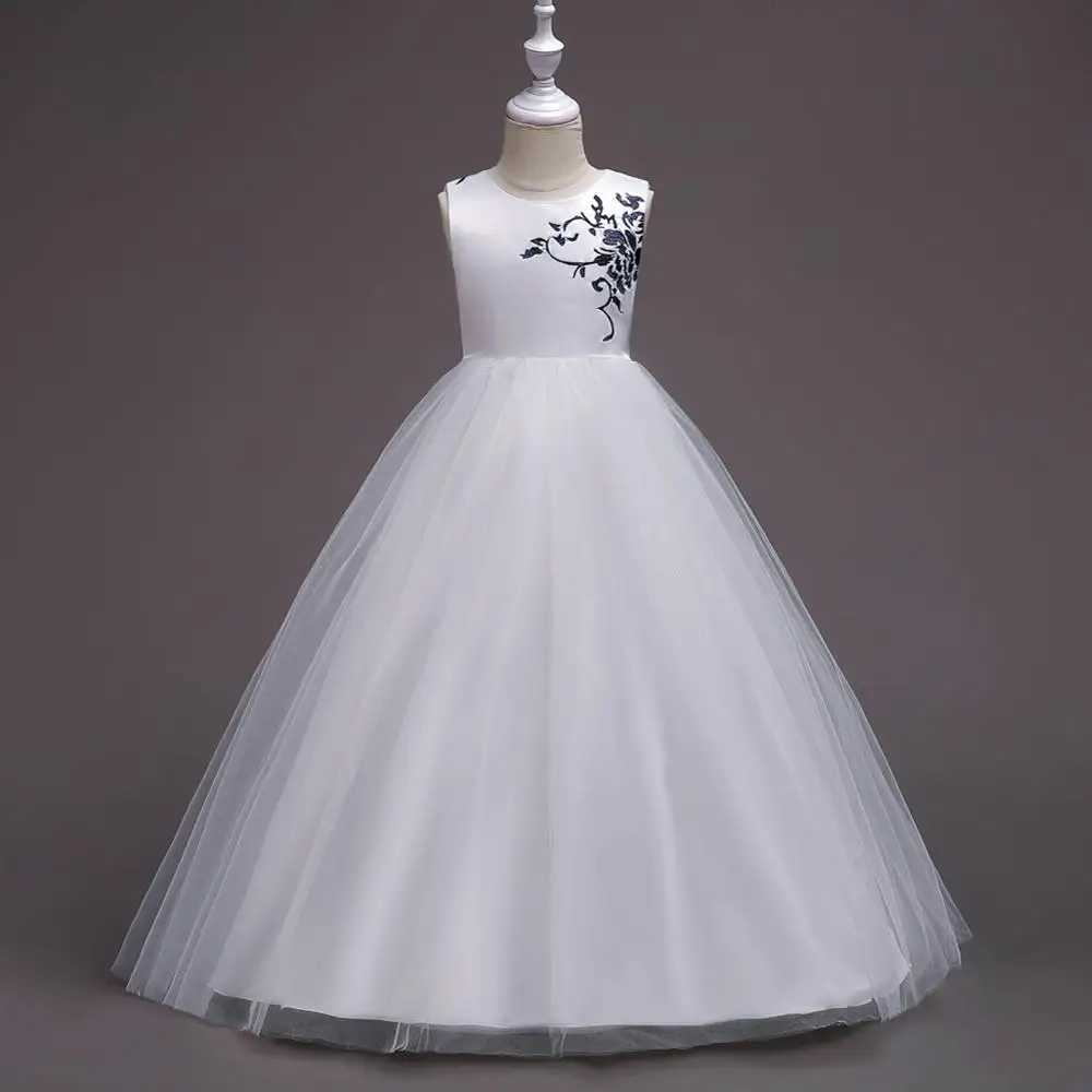 Размер 10, 12, 16 лет, Детские Вечерние Платья с цветочным рисунком для девочек, костюм детская одежда на свадьбу, день рождения, платье кружевное платье для девочек - Цвет: white
