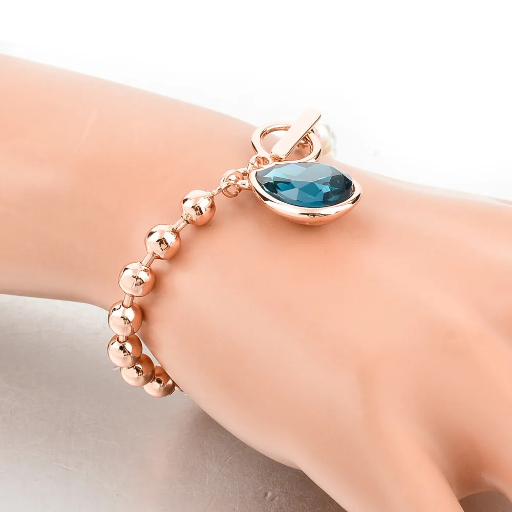 Szelam розовый золотой браслет из бисера для женщин браслеты из искусственного жемчуга с голубой Стразы Женский Браслет Bijoux Sbr160114