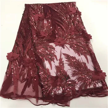 

2019 High Quality African Lace Fabric Organza French Net Embroidery Sequins Tulle Lace Fabric For Nigerian Party Dress(FJ-5-19