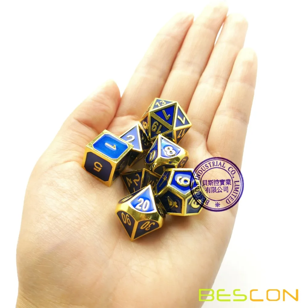 Bescon роскошные золотые и синие эмалированные твердые металлические многогранные ролевые игры игра в кости набор(7 штампов в упаковке