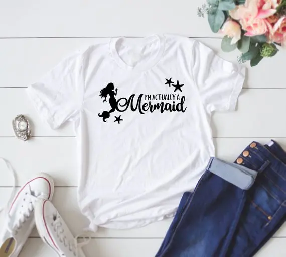 

I'm Actually A Mermaid T-Shirt Women Hipster Slogan Actually A Mermaid Tee Cute Workout Graphic Tops Gift Grunge Vintage Outfits