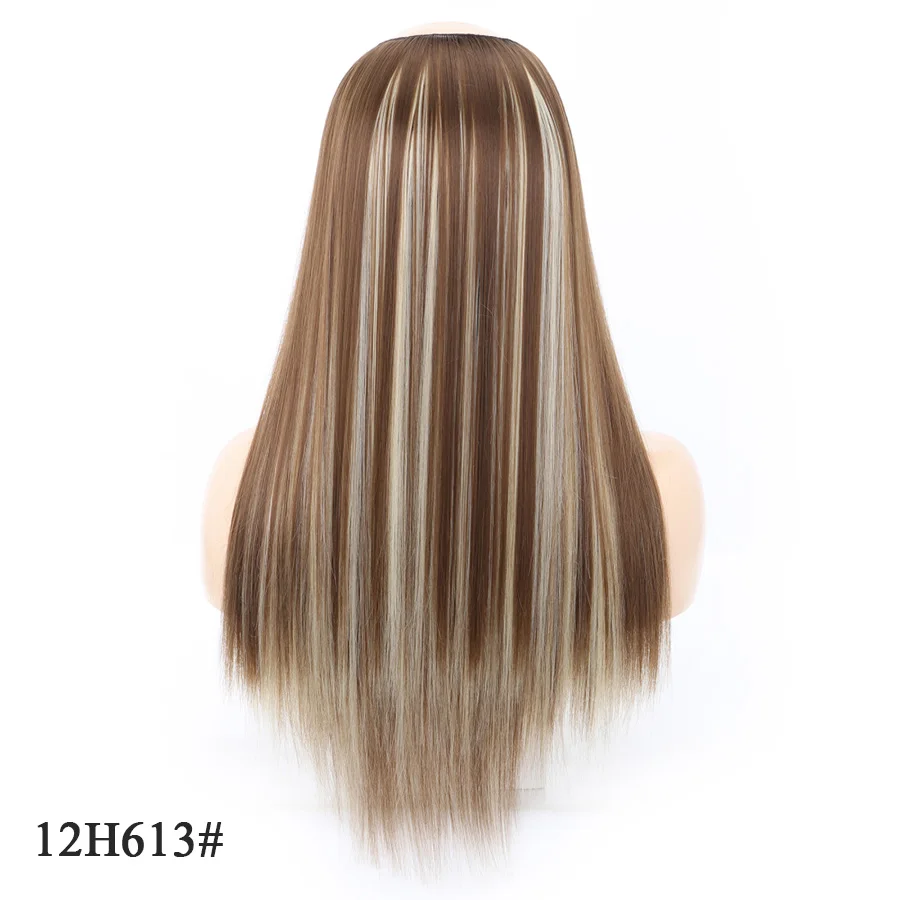 Leeons, 24 дюйма, накладные волосы на заколках с эффектом омбре, шиньон, блонд, u-образная часть, коричневый синтетический парик для девочек, накладные волосы на всю голову - Цвет: 12H613