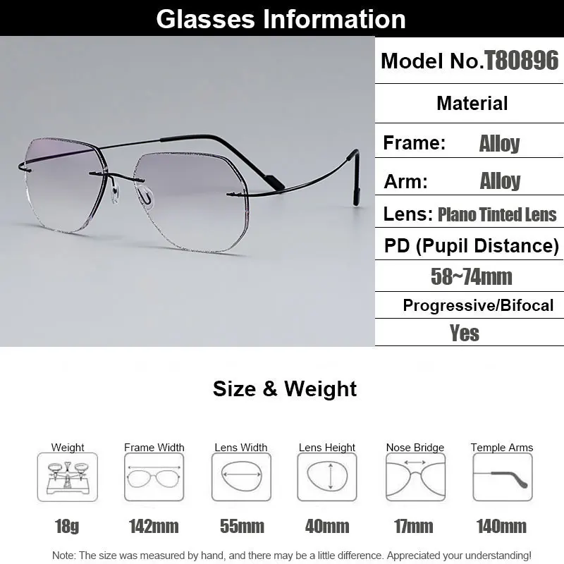 Gmei оптический классический ультра-светильник из черного титанового сплава мужские очки без оправы оправа с градиентным серым оттенком Плано линзы T80896