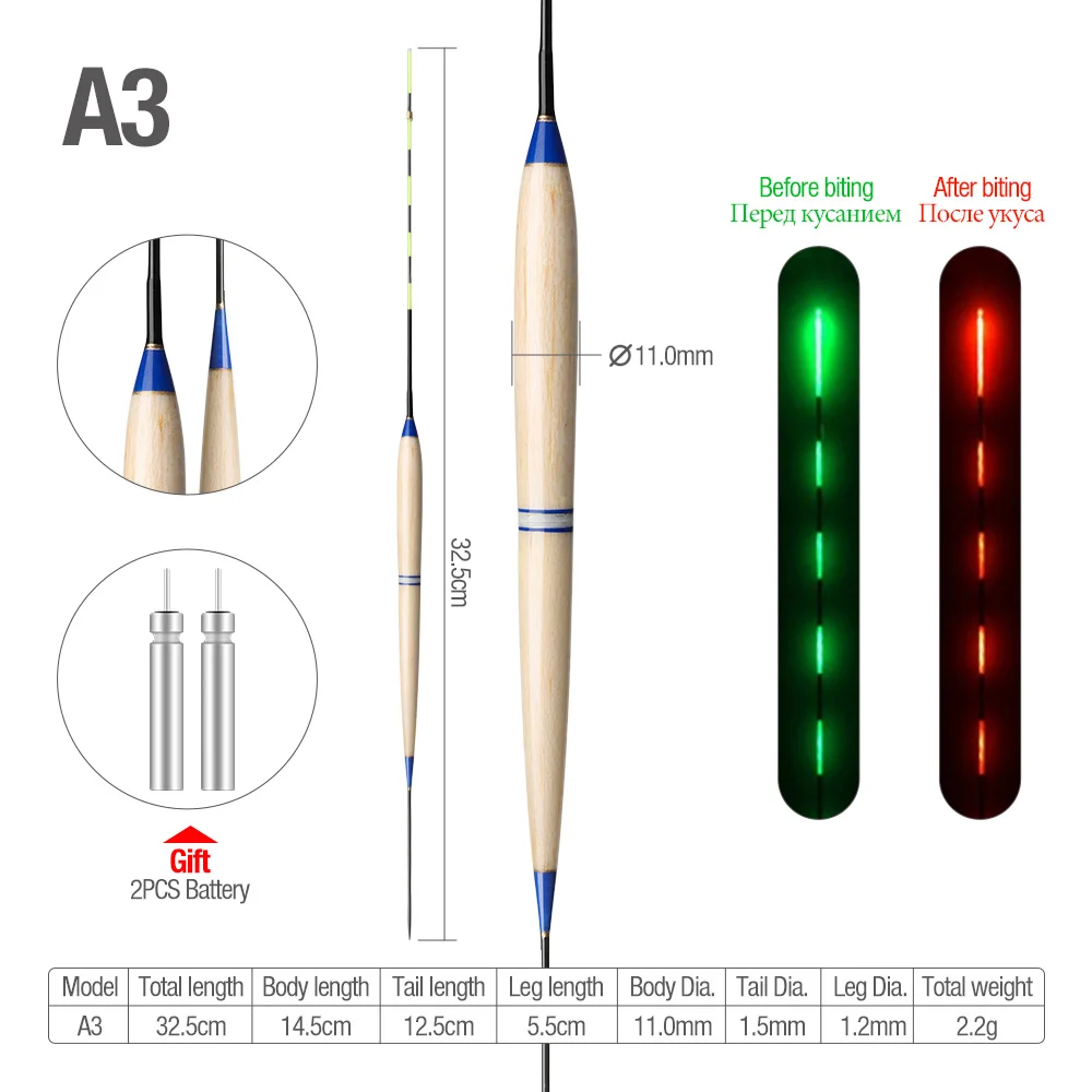 DONQL умный рыболовный светодиодный светильник, поплавок для рыбы, автоматически напоминающий о смене цвета, светящийся поплавок, Электрический рыболовный Буй с батареей - Color: A3