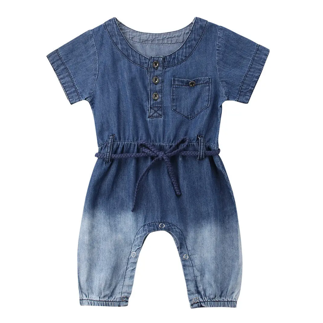 Newborn Baby Girl Denim Romper Jumpsuit Kids Clothes Short Sleeve Outfit Summer Casual Baby Girl