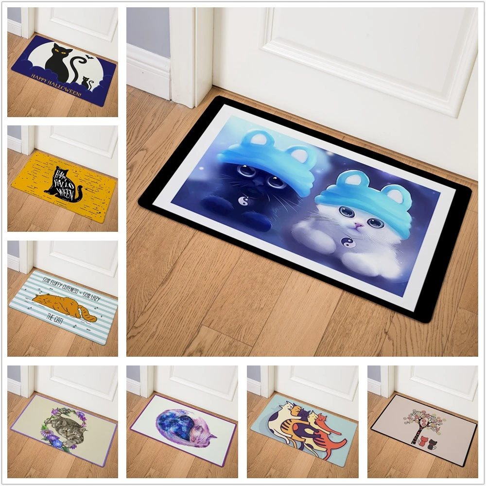 

Cartoon Cat Kitchen Rugs Home Mats Living Room Entrance Mat Outdoor Carpet Doormat Indoor Non-slip Bath Mat Flooring Mats