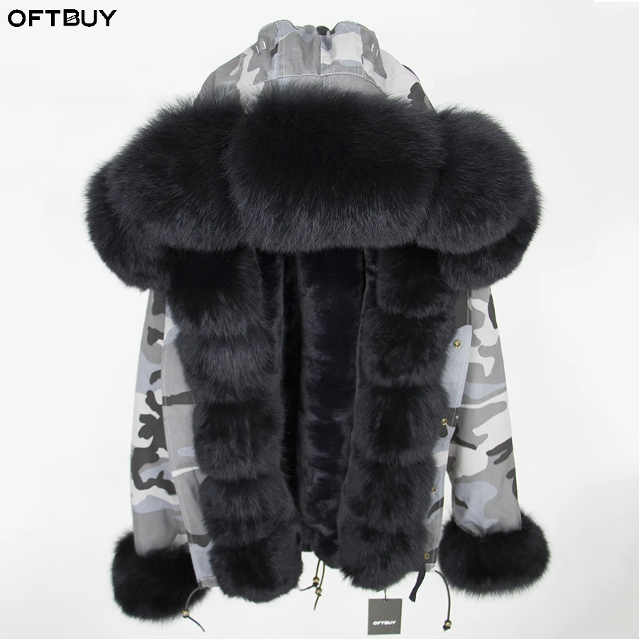 

OFTBUY 2019 Parka Real Fur Coat Winter Jacket Women Camouflage Coat Natural Raccoon Fur Collar Thick Warm Streetwear Brand New