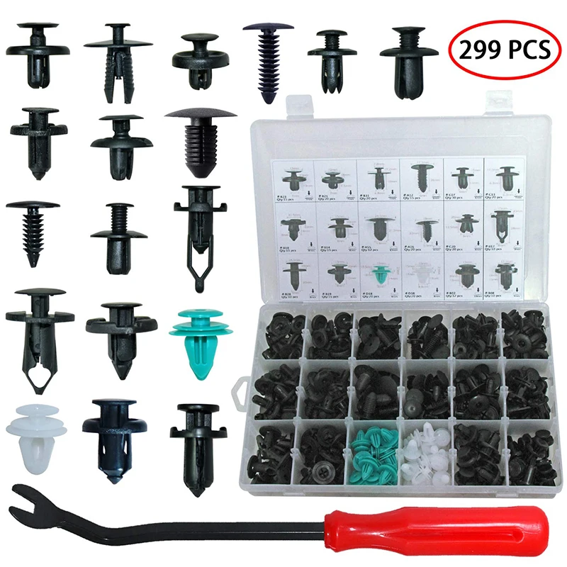 

299Pcs 18 Size Universal Auto Car Fastener Clips Push Pin Plastic Rivet Trim Tool Clip Panel Body Interior Assortment With Box
