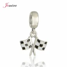 New Racing Chequered Flag Pendant Real 925 Sterling Silver Diy Jewelry Suitable for Style Charm Bracelets