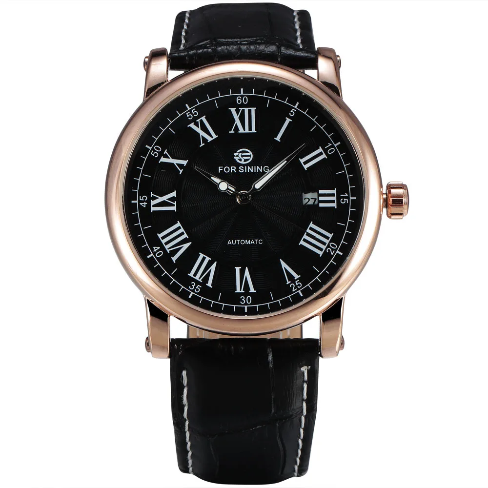 FORSINING Luxury Men Automatic Watches Classic Mens Auto Date Gold Case