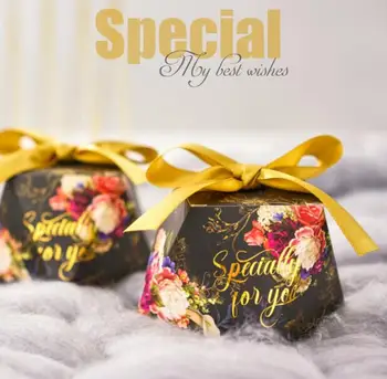 

100pcs New Black Specially for you Diamond Shape Flower Wedding Favors Candy Box Chocolate Sugar Boxes Party Supplies Gift Box