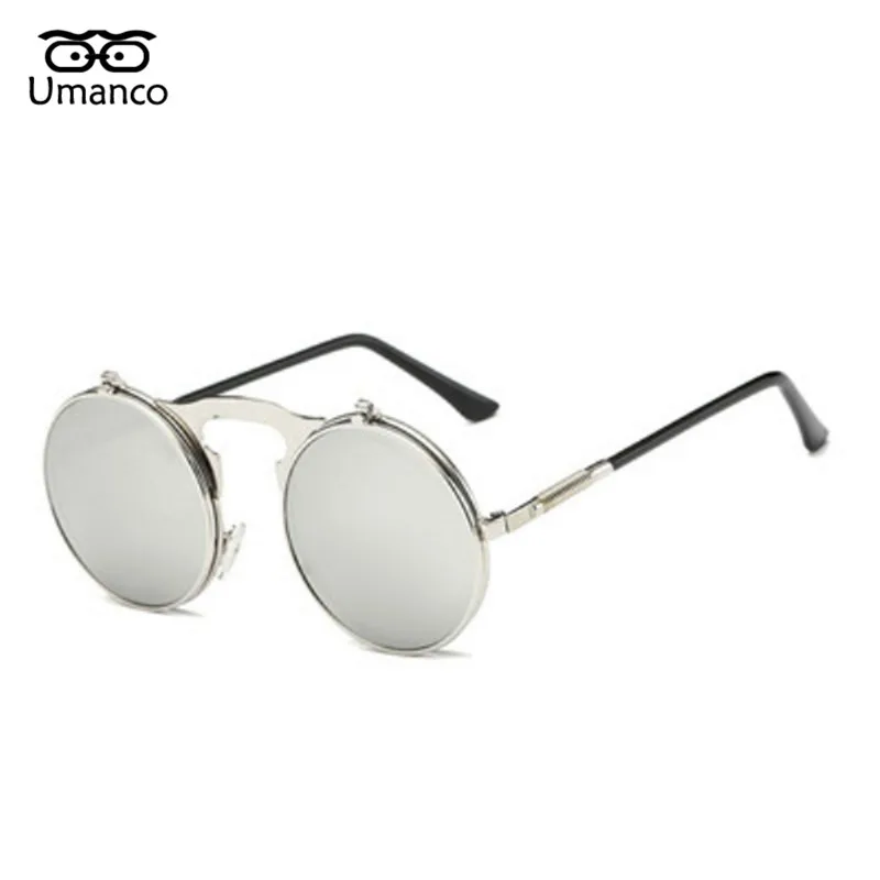 Umanco, металлические стимпанк Солнцезащитные очки для женщин и мужчин, Ретро стиль, модные круглые тени, раскладушка, очки для мужчин и женщин, очки для вождения, подарок - Цвет линз: 07