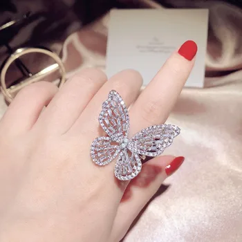 

Butterfly Rings For Women Fine Jewelry Cubic Zirconia Hollow Open Finger Ring Freshwater Pearls Hyperbole Accessories