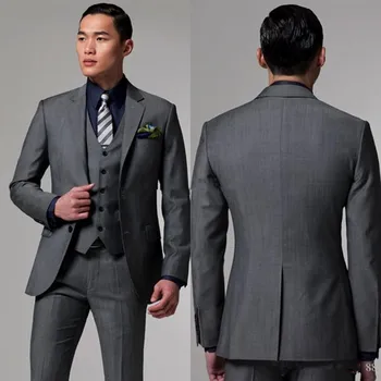 

Recommend Center Vent Two Button Dark Grey Groom Tuxedos Notch Lapel Groomsmen Best Man Mens Wedding Suits (Jacket+Pants+Vest