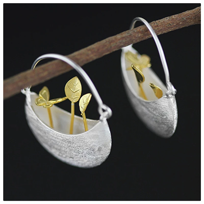 Lotus Fun Real 925 Sterling Silver Natural Creative Handmade Fine Jewelry My Little Garden Drop Earrings for Women Brincos
