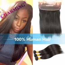 Brazilian Straight Virgin Hair With 360 Lace Closure Hair Weft With 360 Closure Cheap Human Hair Bundles With Closure 360
