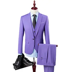 2019 мужской Одноцветный костюм, комплект из трех предметов, высококачественный деловой Повседневный Классический Модный мужской костюм