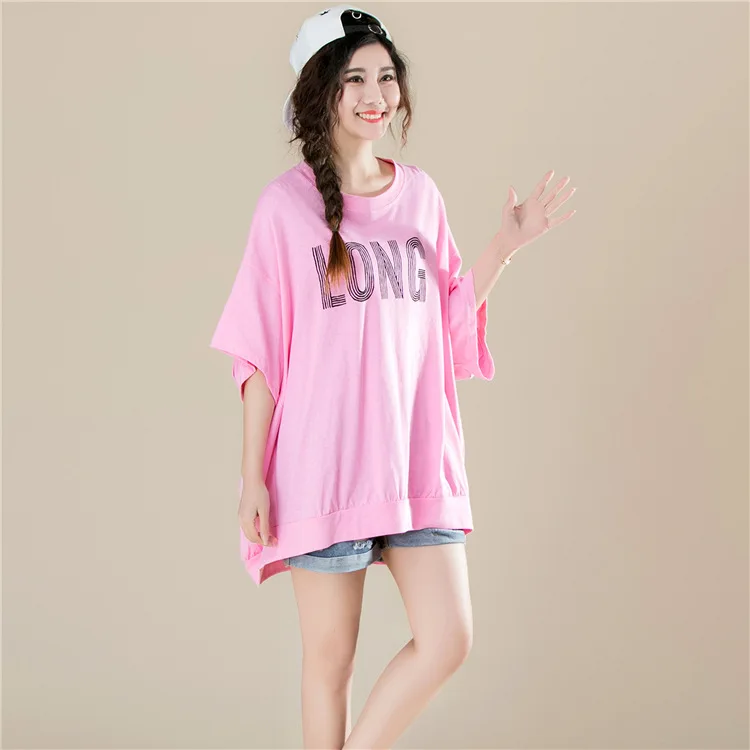 2018 Summer Loose Oversize Bating Women T Shirt Korean Casual Print O Neck Half-sleeve Top Plus Size White Pink Purple T Shirt