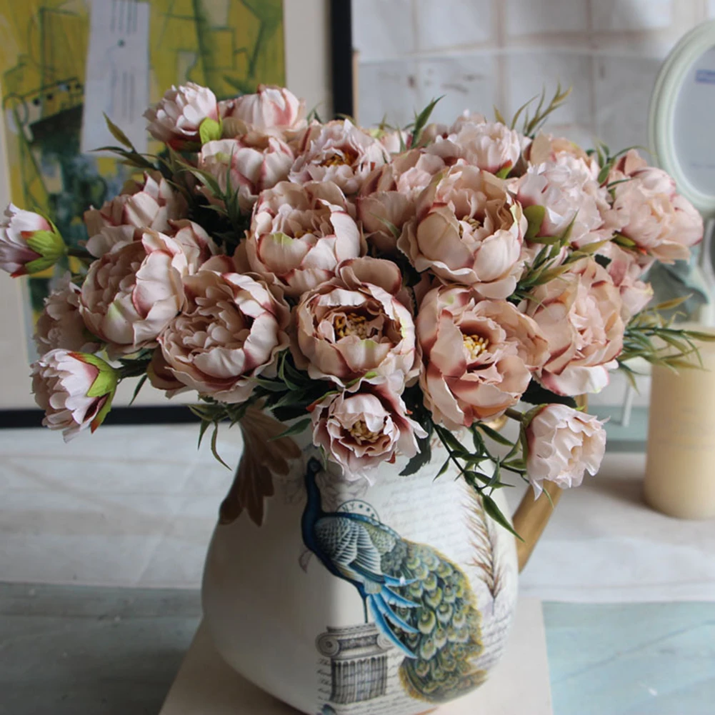 

1 Bouquet European Pretty Wedding Party Mini Peony Silk Artificial Flower Bride Bouquet For Home Wedding Party Garden Decoration