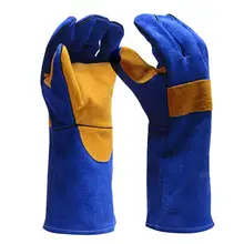 Кожаные сварочные перчатки-Жаростойкие/огнестойкие, для сварщика/печи/камина/обработки животных/BBQ-Blue 40