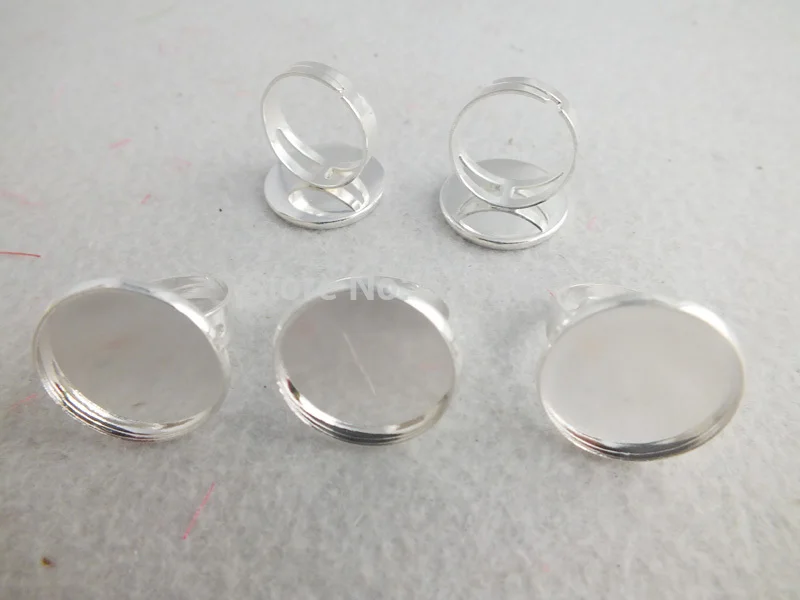 

Bulk 200pcs silver with 20mm Round Pad Cabochon Setting Adjustable Ring Base Blank Findings