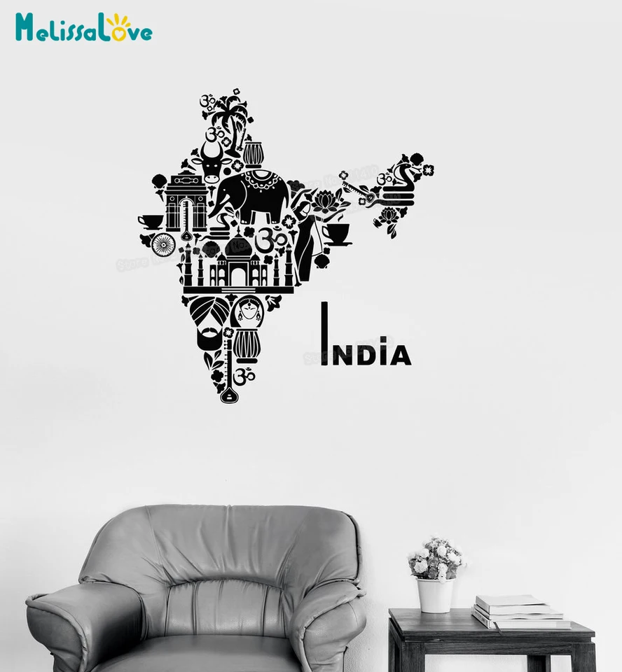 Unique Shape Vinyl Decal India Map Hindu Hinduism Elephant Symbols Unique Shape Vinyl Decal India Map
