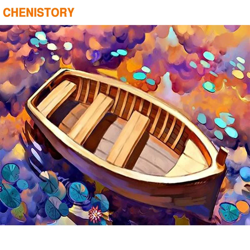 Картина по номерам CHENISTORY в раме цветная лодка пейзаж ing настенная живопись холст