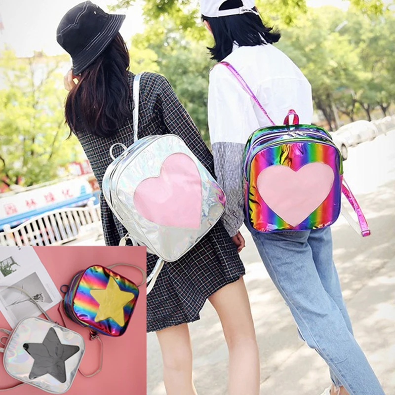 Females Cute Leather Backpack 2018 Women Kanken Laser Rainbow Bagpack Backpacks For Teenager Girls Hologram Schoolbags Mochila
