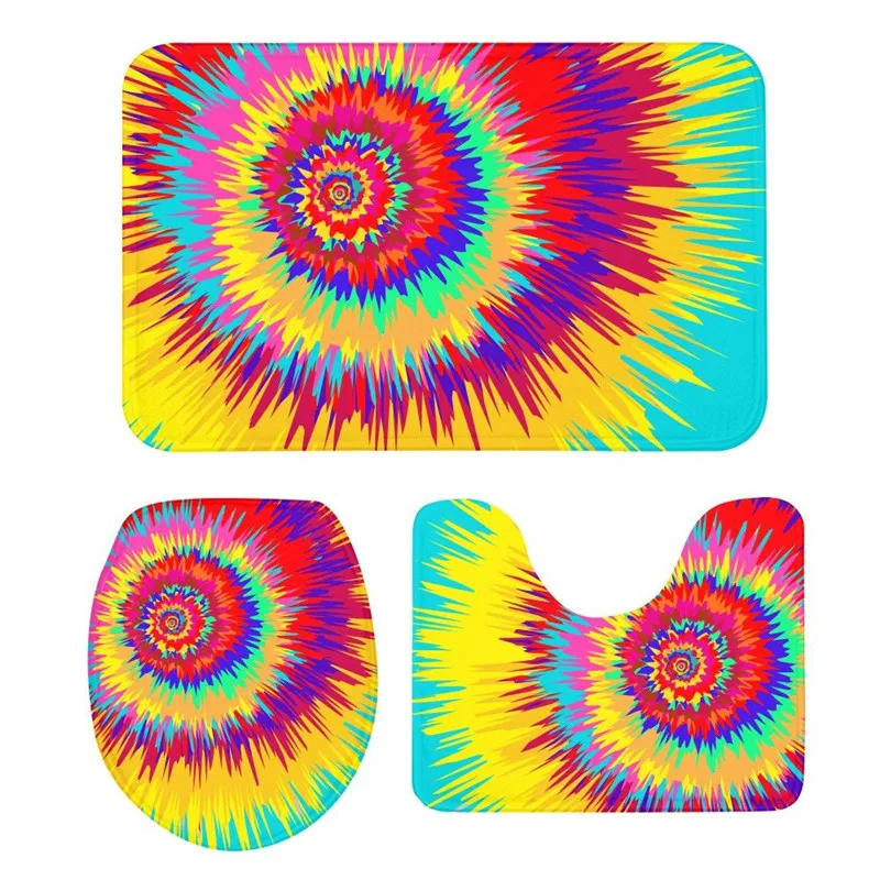 

3Pcs Toilet Seat Cushion Suit Fantasy Colorful 3D Printing Rug Anti-Slip Suction Grip Bath Mat Kitchen Washroom Bathroom Doormat