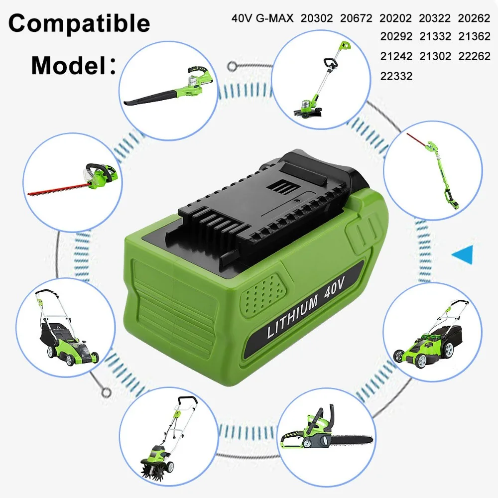

Best 40V 6000mAh Rechargeable Replacement Battery for Creabest 40V 200W GreenWorks 29462 29472 22272 G-MAX GMAX L10