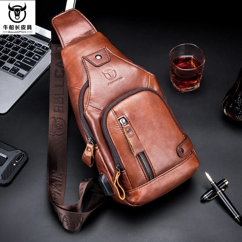 

AUAU-BULLCAPTAIN Genuine Leather Crossbody Bags Men Shoulder Men Chest Bags Fashion Travel Handbags Man Messenger Bag Male