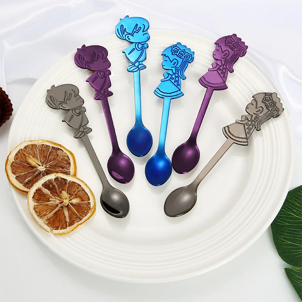 

1 Pair Colorful Spoon Couples Spoons Flatware Coffee Drinking Tools Kitchen Gadget