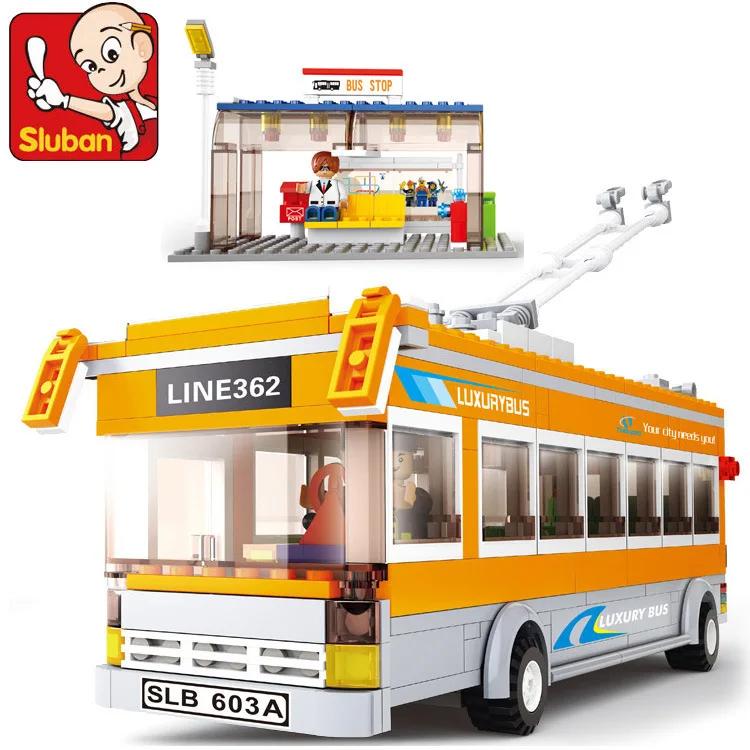 SLUBAN 0332 Trolley buses 457 pcs 3D Construction Brick DIY building blocks sets for child's toy Christmas Gift DIY Toys