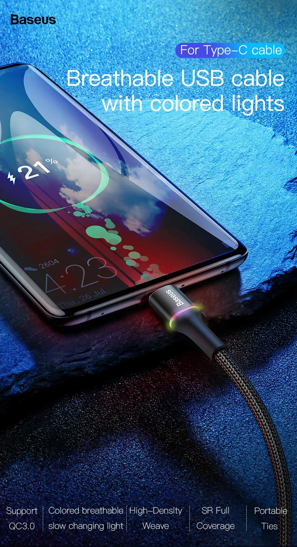 Baseus кабель usb type C для samsung Xiaomi Redmi Note 7 K20 Oneplus 7 Pro Быстрая зарядка USB-C зарядное устройство кабель usbc 2 м