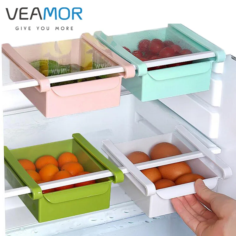 

VEAMOR PP Plastic Storage Boxes Linked Refrigerator Fresh Baffle Layer Finishing Storage Shelves Drain Racks 2pcs/set WB1248