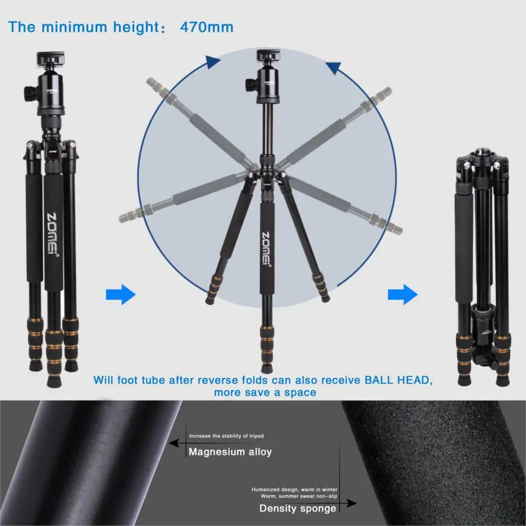 Zomei Z688 алюминиевый Портативный штатив монопод Z-818 для путешествий Компактный для цифровых зеркальных фотокамер DSLR стенд лучше, чем Q666