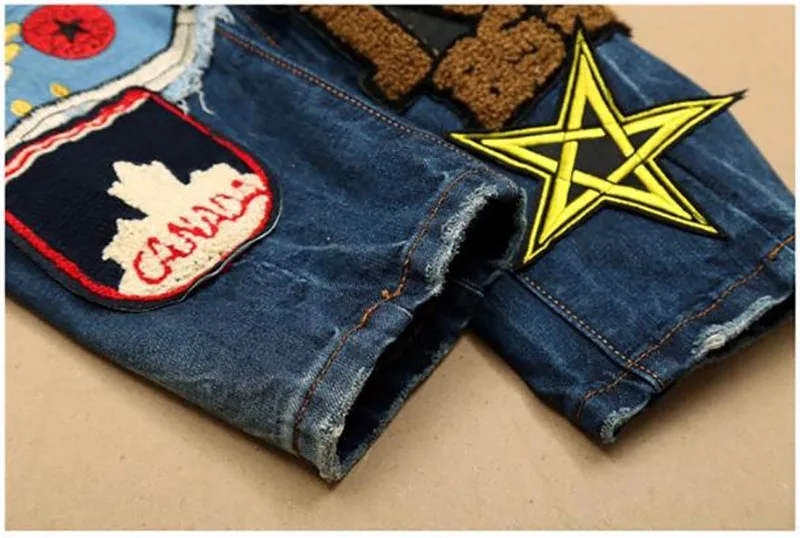 Mcikkny Fashion Men's Hip Hop Embroidery Jeans Badge Embroidered Denim Trousers Flag Patchwork Jeans Pants For Male  (6)