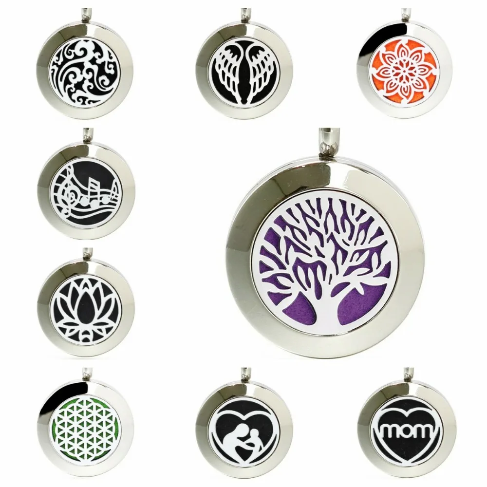 

Tree of Life Mom Angel Lotus 316 L Stainless Steel twist screw diffuser locket Pendant Dia 20mm medallion necklace jewelry 10pad