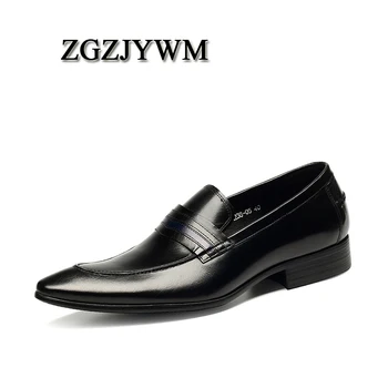 

ZGZJYWM New Men's Male Black/Red Business Formal Slip-On Pointed Toe Genuine Leather Carved Wedding Mens Office Business Shoes