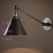 Винтаж промышленные Лофт Поворотный кронштейн Настенный бра Ретро склад окружающей среды Освещение Черный абажур бра с E27