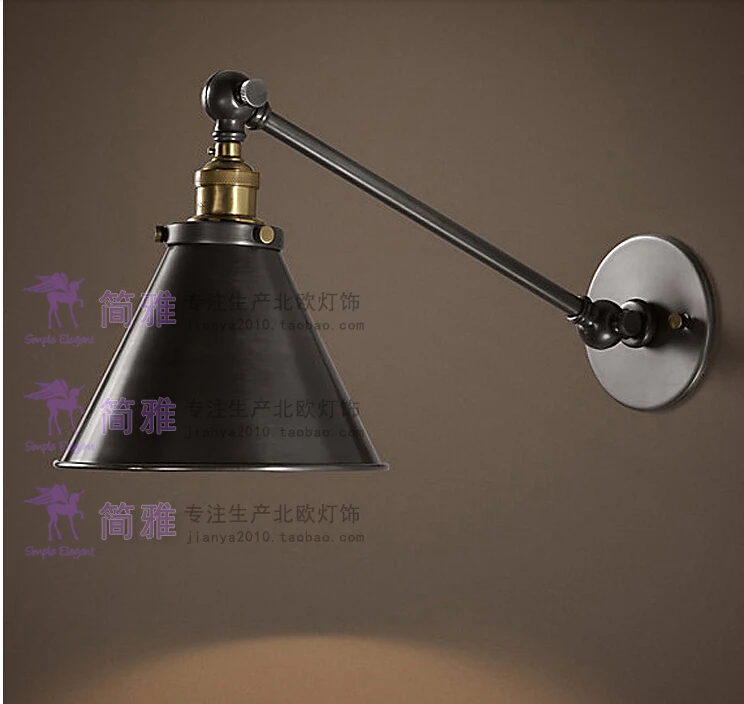 Vintage Industrial Loft Swing Arm Wall Sconce Retro Warehouse Ambient Lighting Black Lampshade Wall lamp With