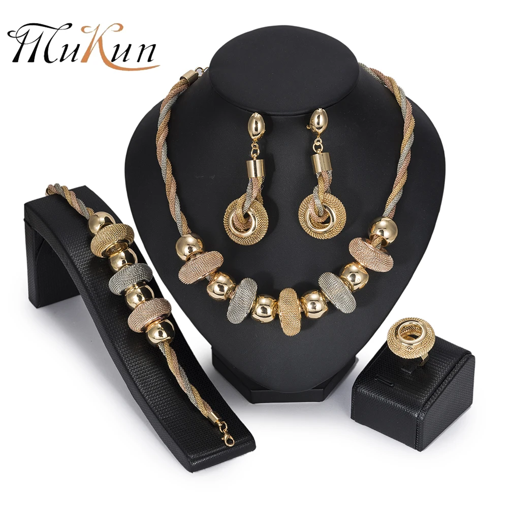 

MUKUN 2018 Bridal Dubai Gold Colorful Jewelry Set big Nigerian Wedding woman jewelry set African Beads Jewelry Set wholesale
