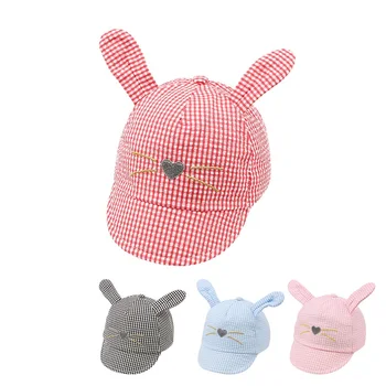

Casual Plaid Baby Cap Cotton Baby Boys Hat Rabbit Ears Baby Hat For Girls Cute Cat Sun Hat Spring Summer New Baby Boy Clothing