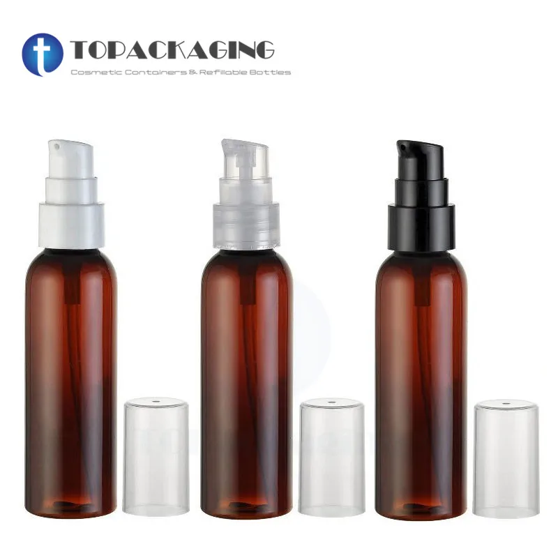 

30PCS*60ML Lotion Pump Bottle Brown Plastic Cosmetic Container Empty Shower Gel Essential Oil Makeup Packing Shampoo Refillable