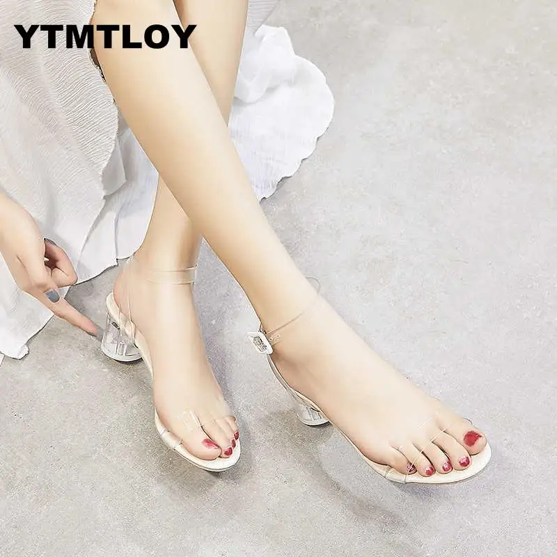 

2019 Summer Clear PVC Transparent Pumps women Sandals Perspex heel High Heels open Toes Womens Shoes Party Pump Peep Toe