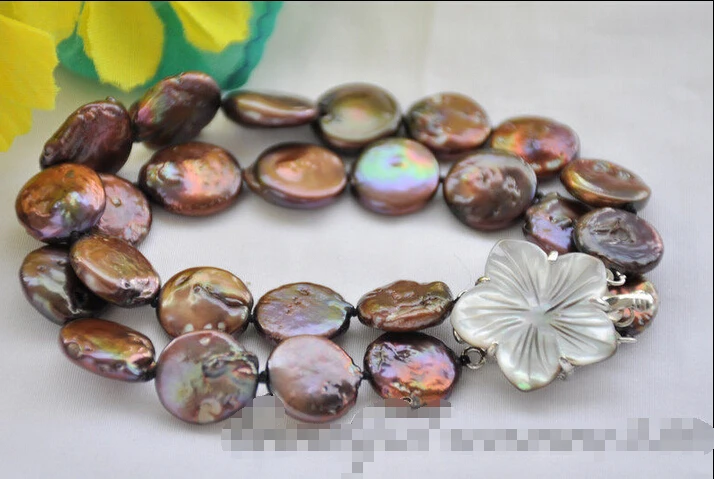 

Free shipping >>>>>>z6693 2strands 14mm coin coffee freshwater pearl bracelet 8inch